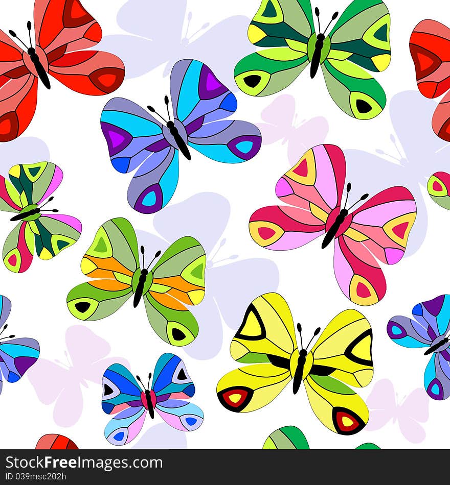 White seamless pattern with butterflies