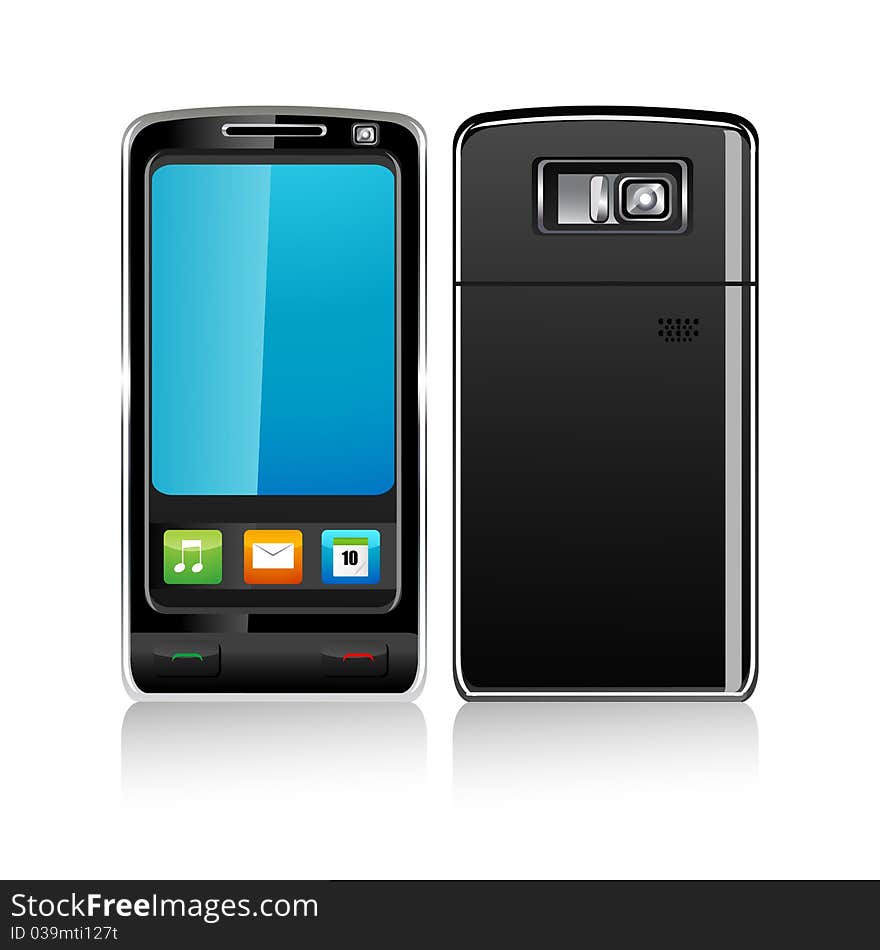 Illustration of mobile phones on white background