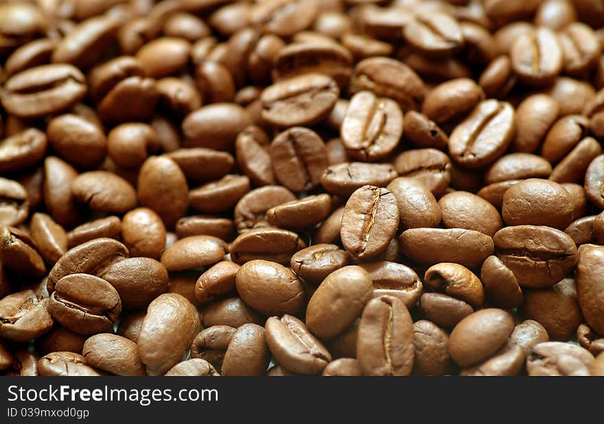 Fresh roasted coffee beans close