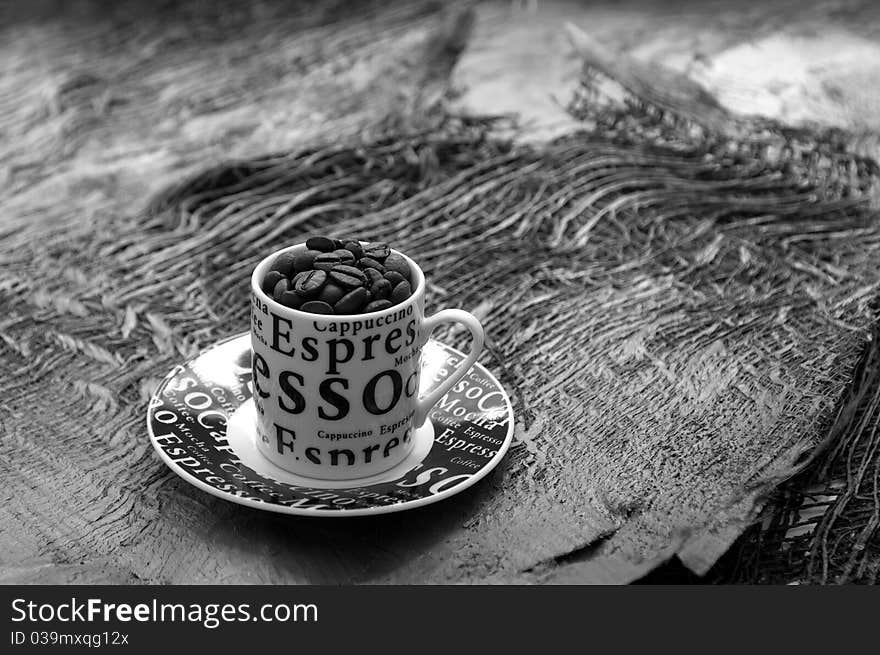 Cup of coffee beans in black and white. Cup of coffee beans in black and white