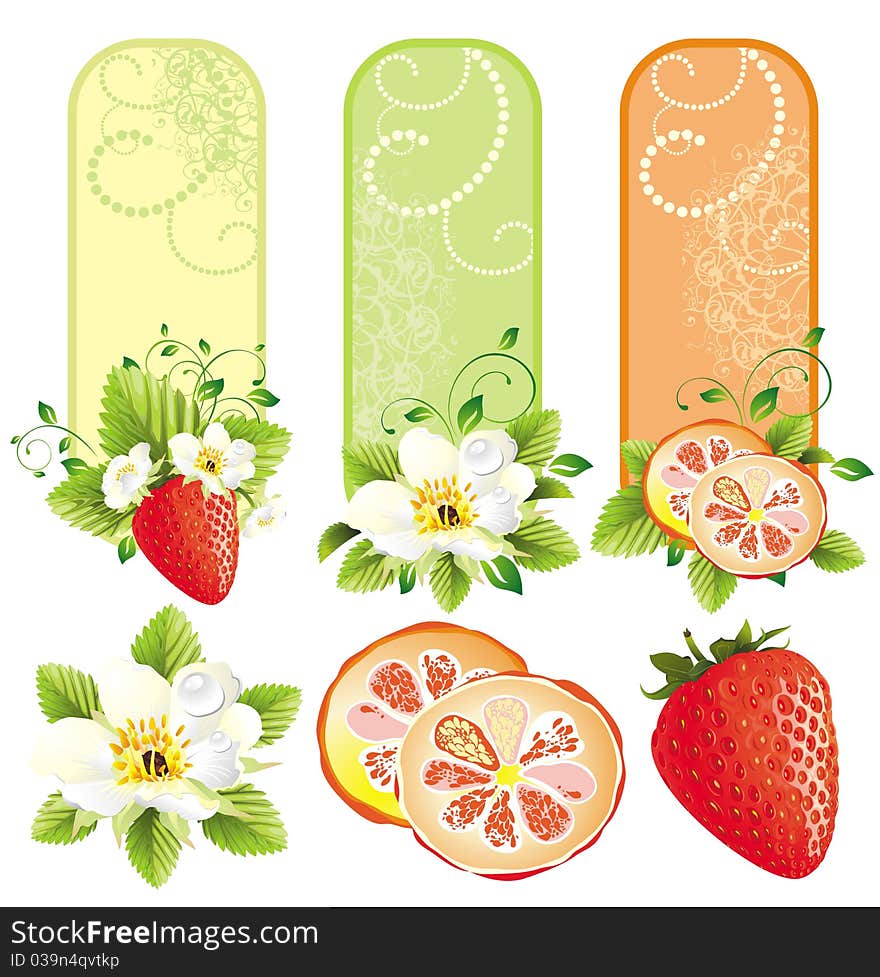 Set of banners with fruits