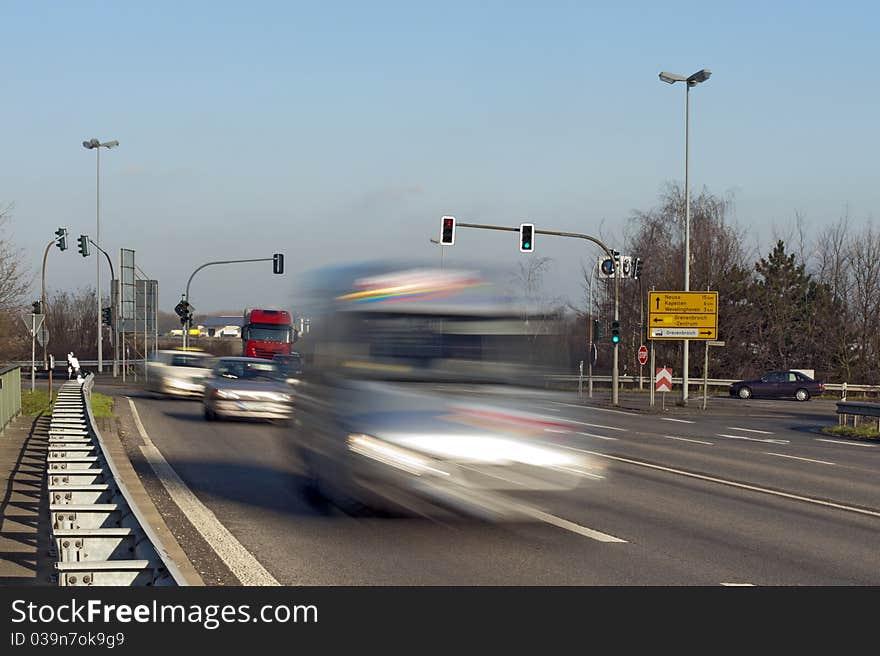 Light truck at high speed at an intersection. Light truck at high speed at an intersection