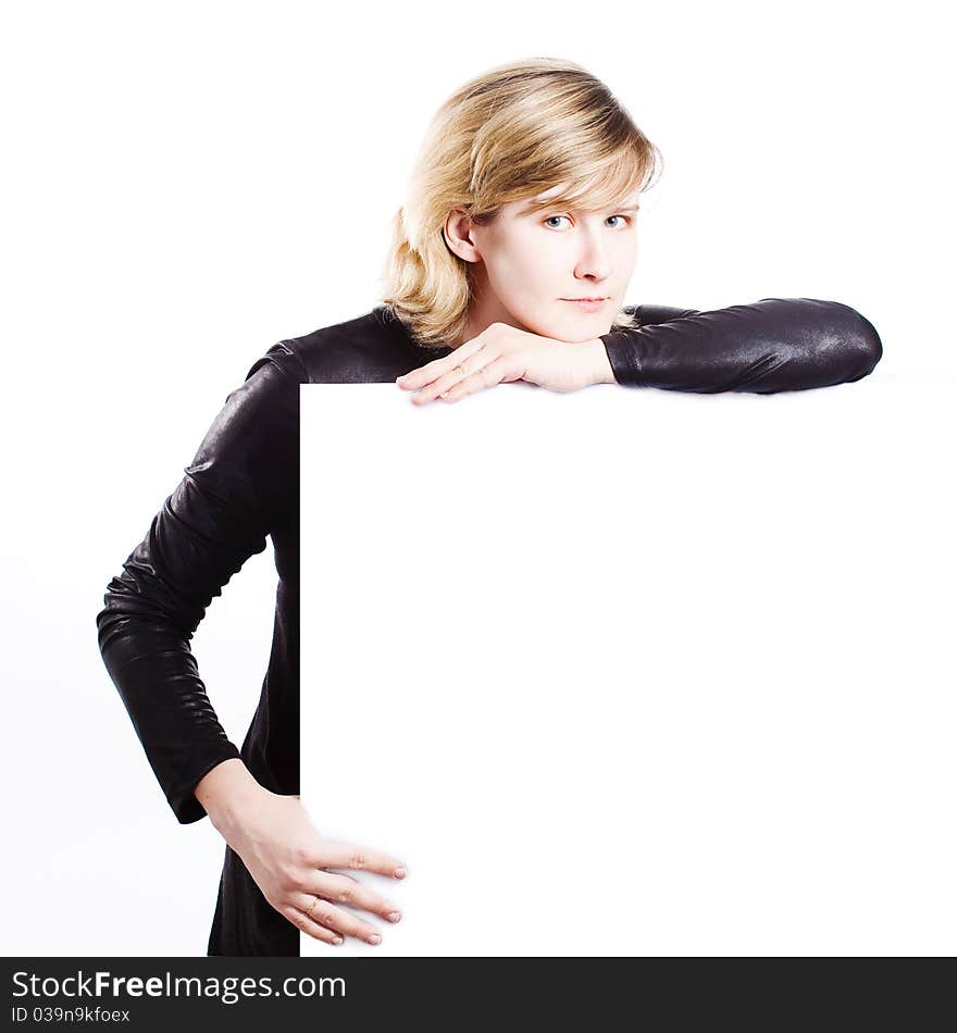 Young attractive woman and  empty white board