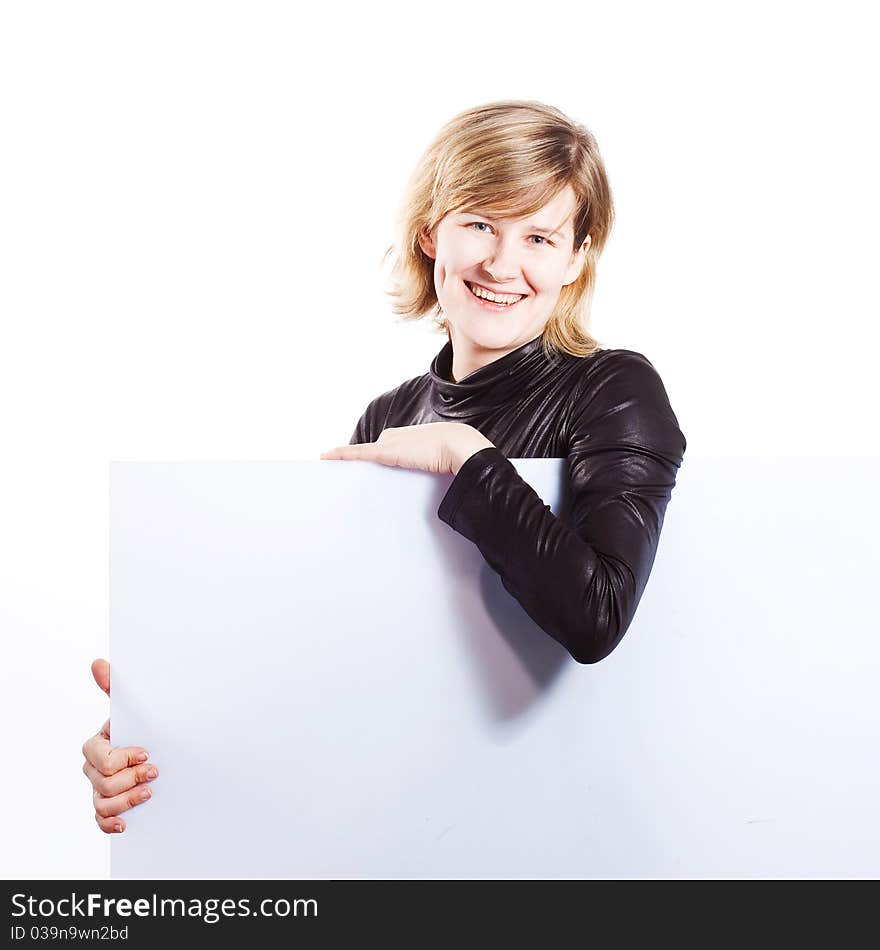 Young attractive woman and  empty white board