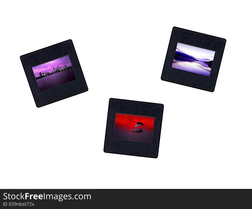 Photographic slides isolated against a white background