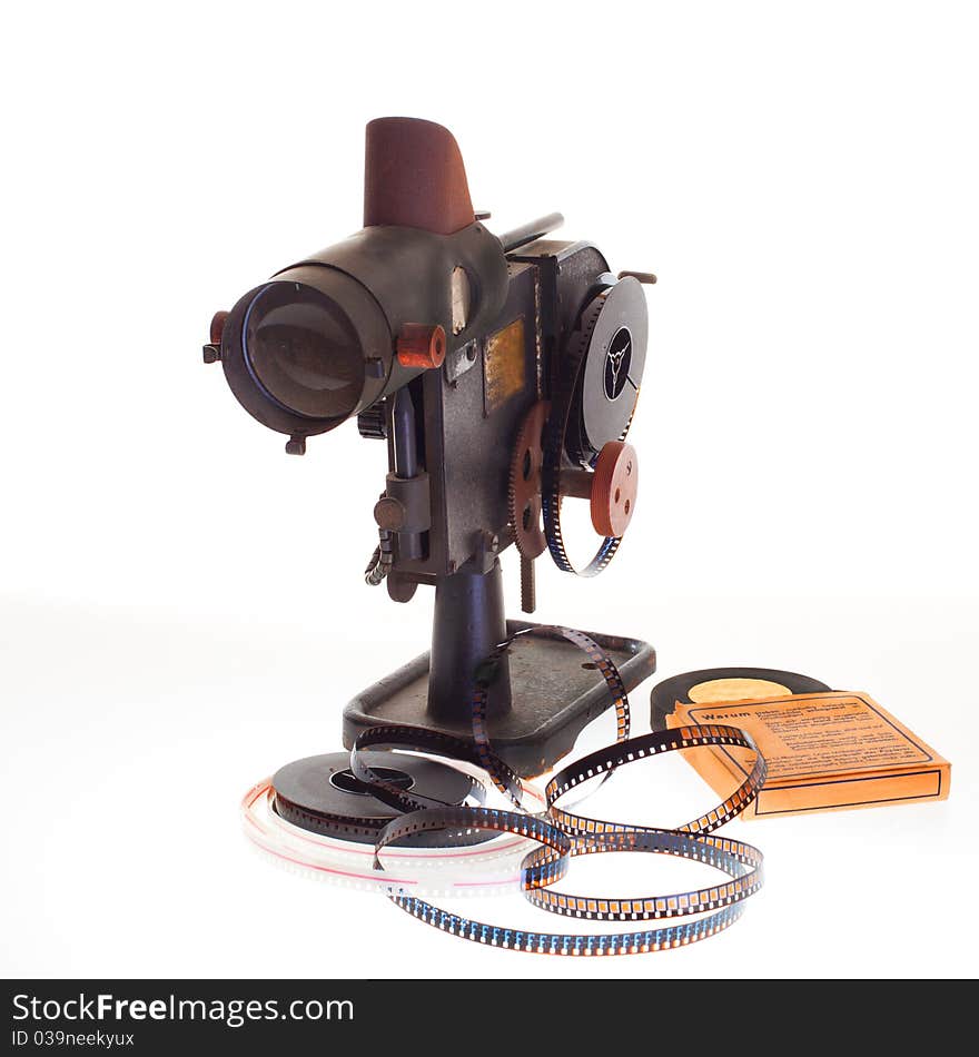 Old vintage home filmprojector on white background. Old vintage home filmprojector on white background