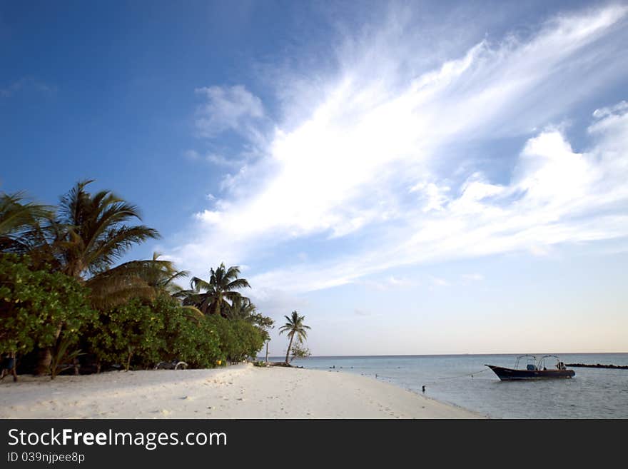 White sand beach and blue blue sky