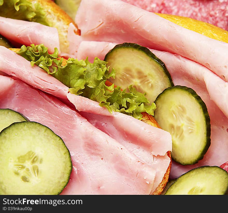 Sandwiches with a ham and salad