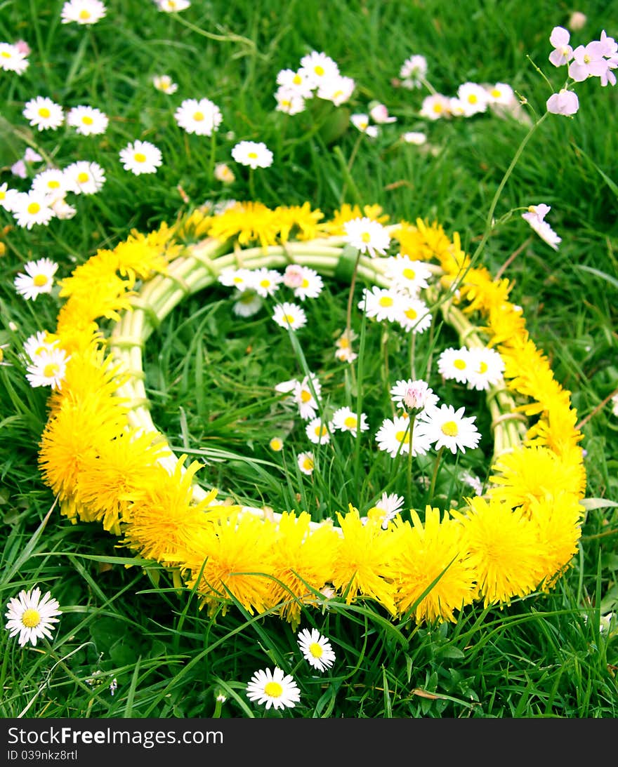 Wreath from yellow dandelions