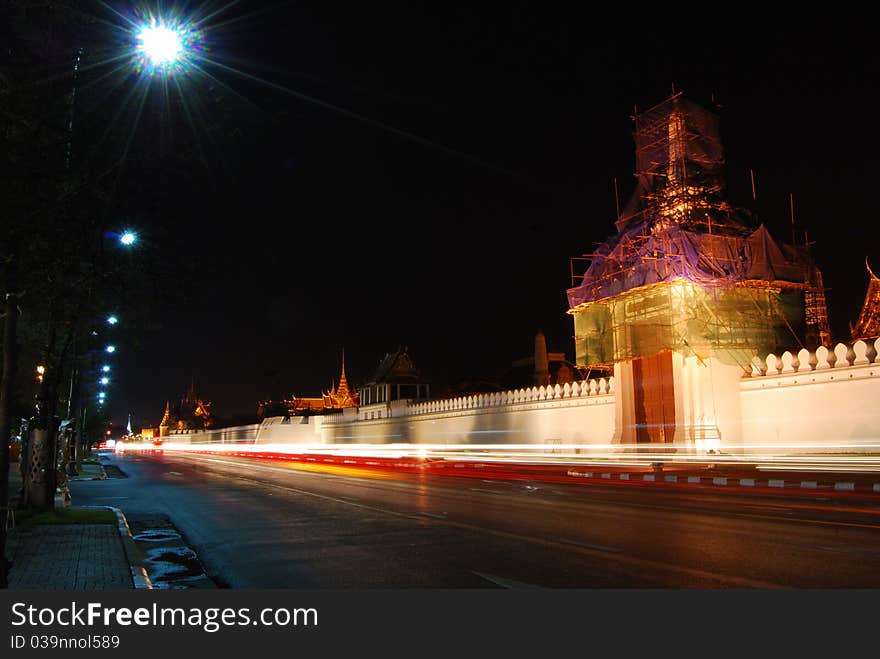 Wat Phra Kaew at night on Rattanakosin Island. Wat Phra Kaew at night on Rattanakosin Island