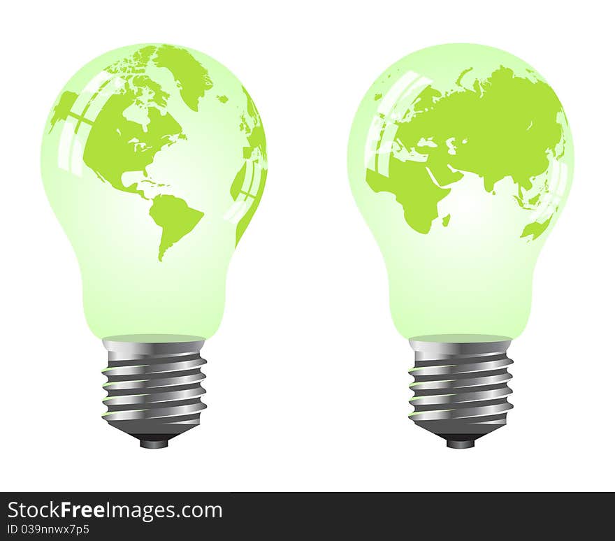 Power saving bulbs - a planet. Vector illustration, isolated on a white. Power saving bulbs - a planet. Vector illustration, isolated on a white.