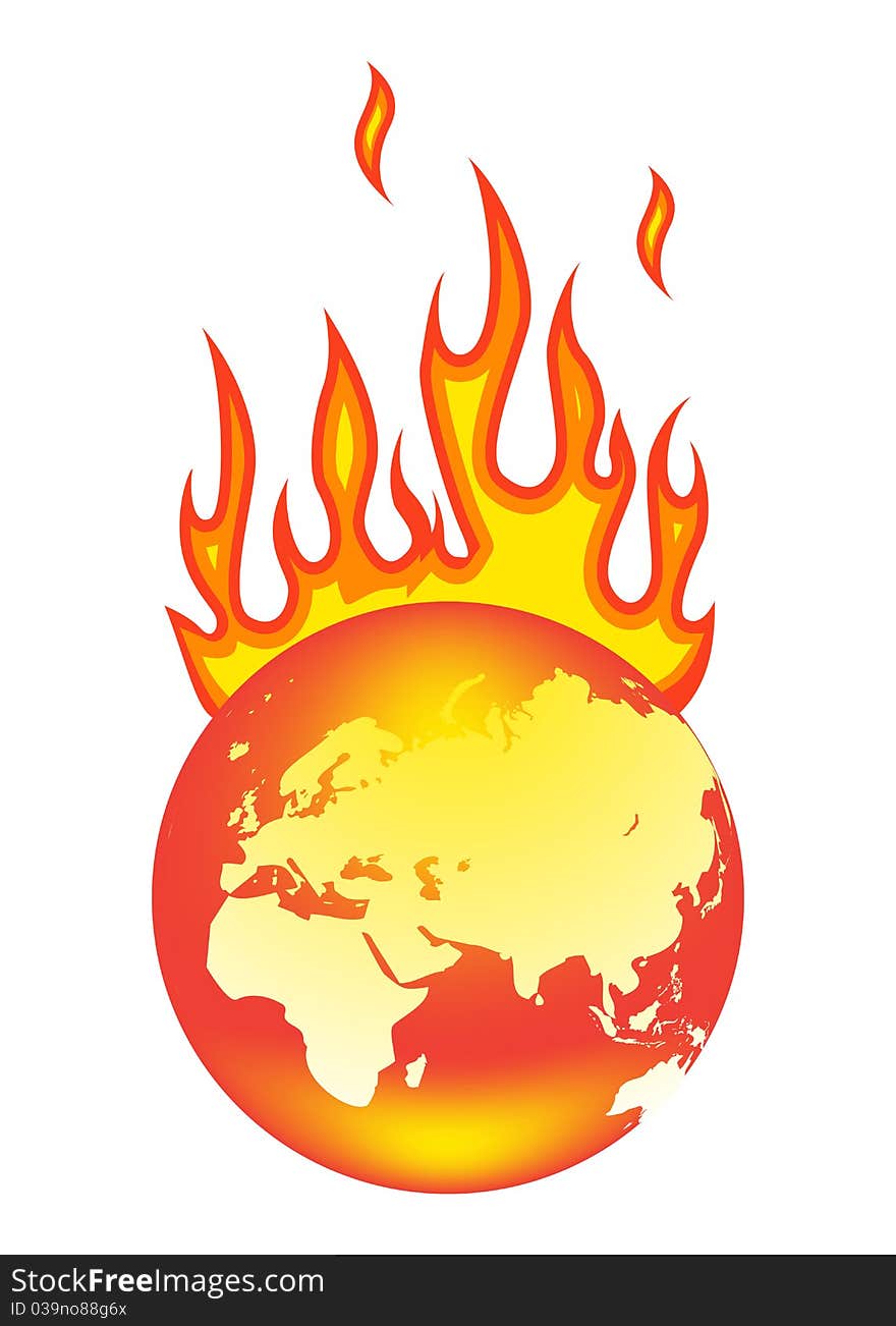 Earth On Fire. Isolated on a white background. Earth On Fire. Isolated on a white background.