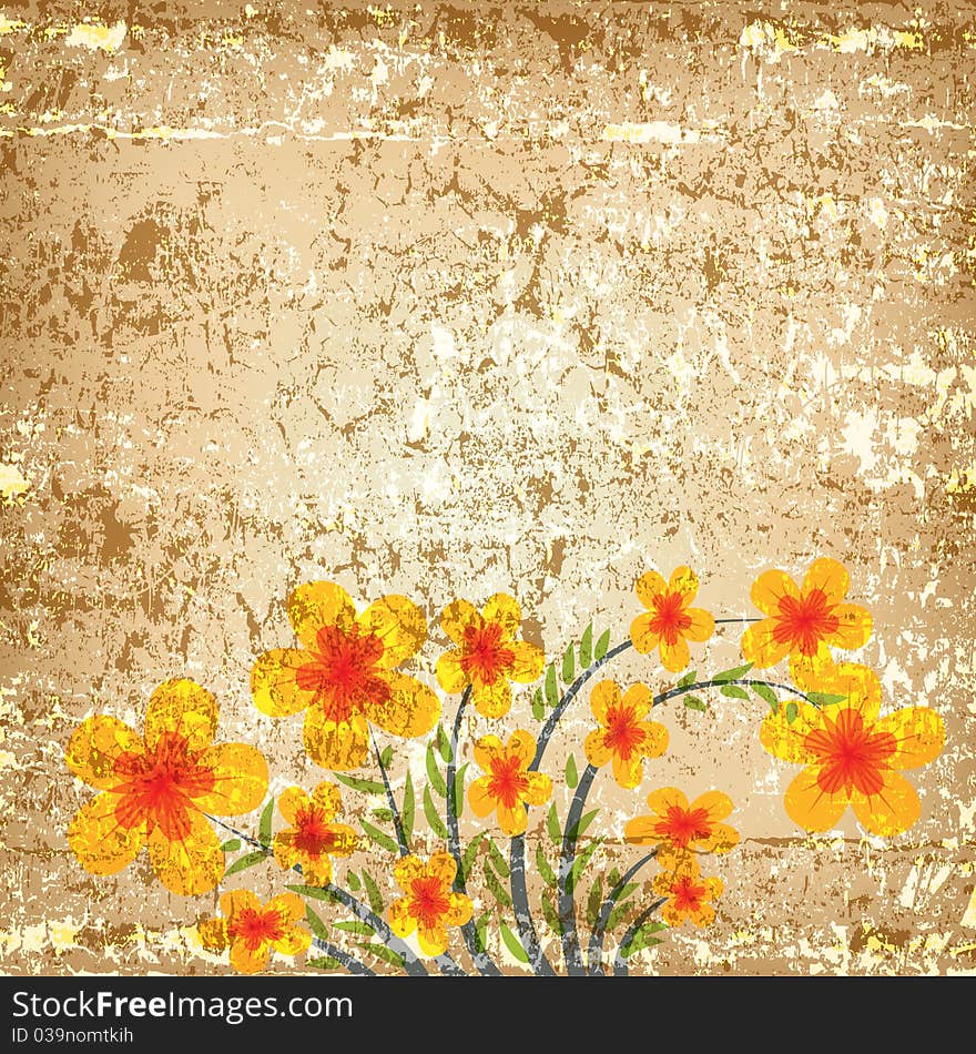 Abstract illustration with flowers on grunge background. Abstract illustration with flowers on grunge background