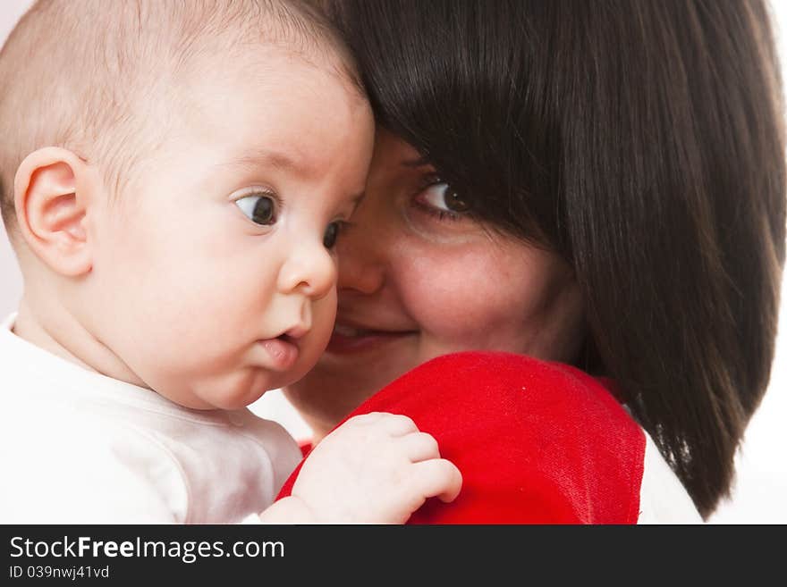 Happy mother with baby isolated