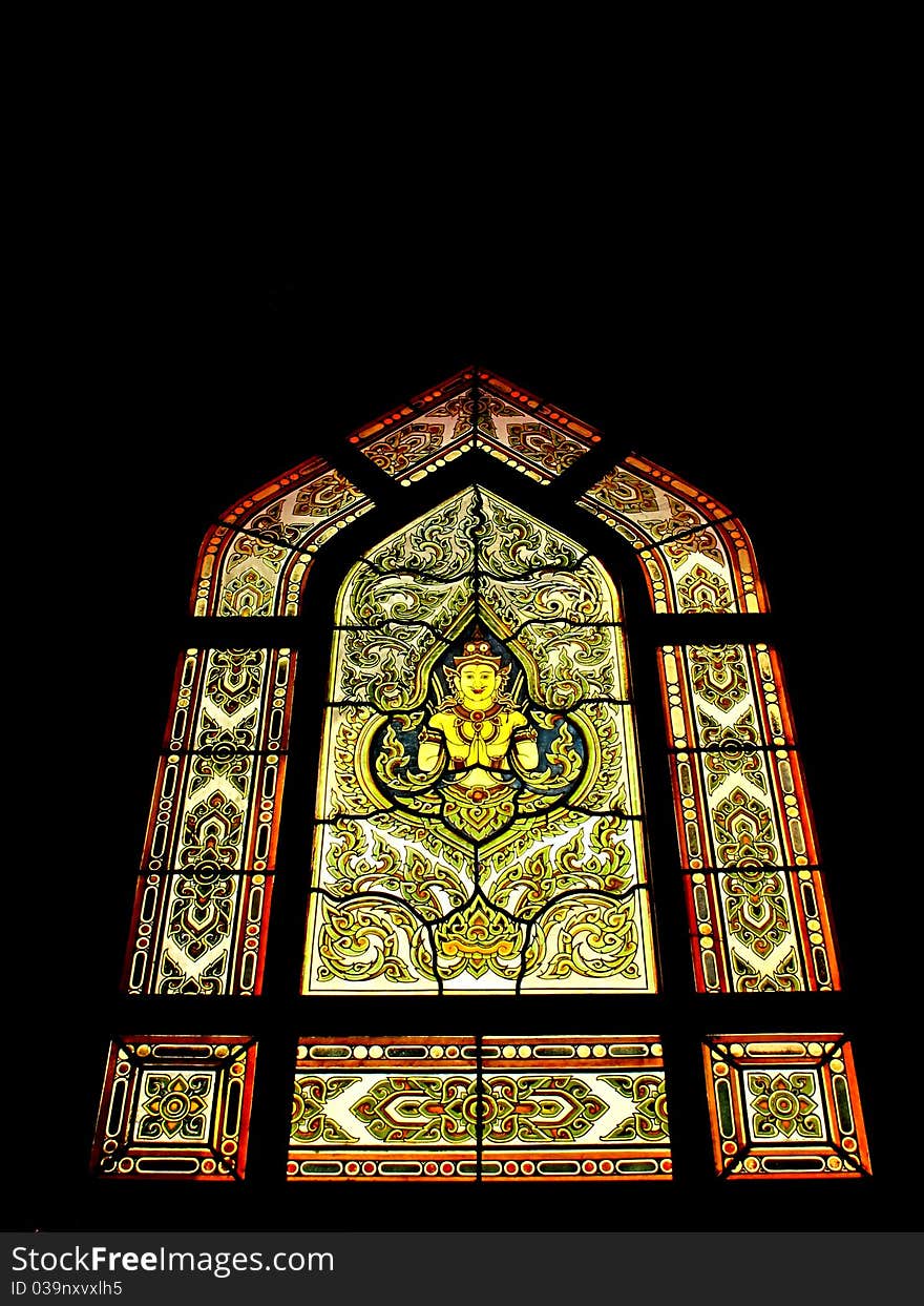 The color of window mosaic in the church of temple in Thailand