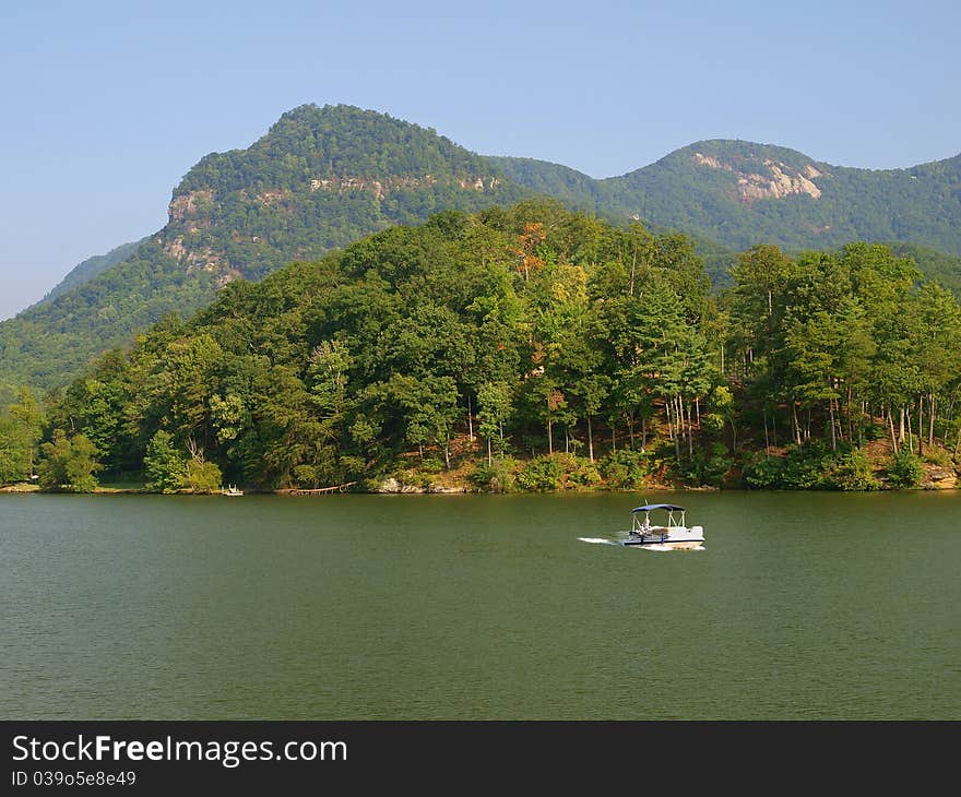 Boat on mountain lake