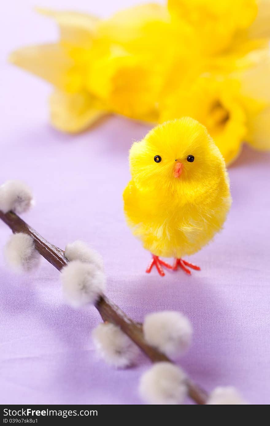 Easter biddy with willow and daffodils