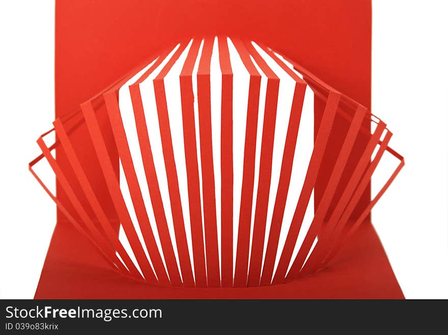 Abstract red paper composition with cutout stripes isolated