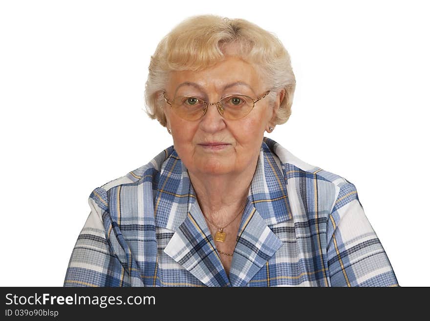 Portrait of a female senior - isolated on white background