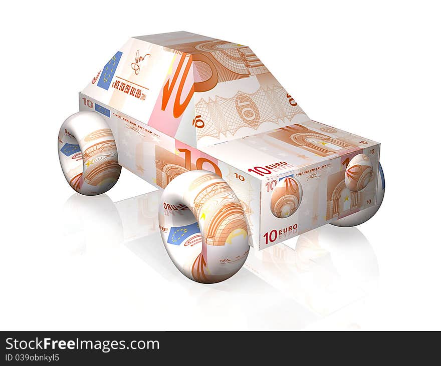 Car illustration with euro notes. Car illustration with euro notes