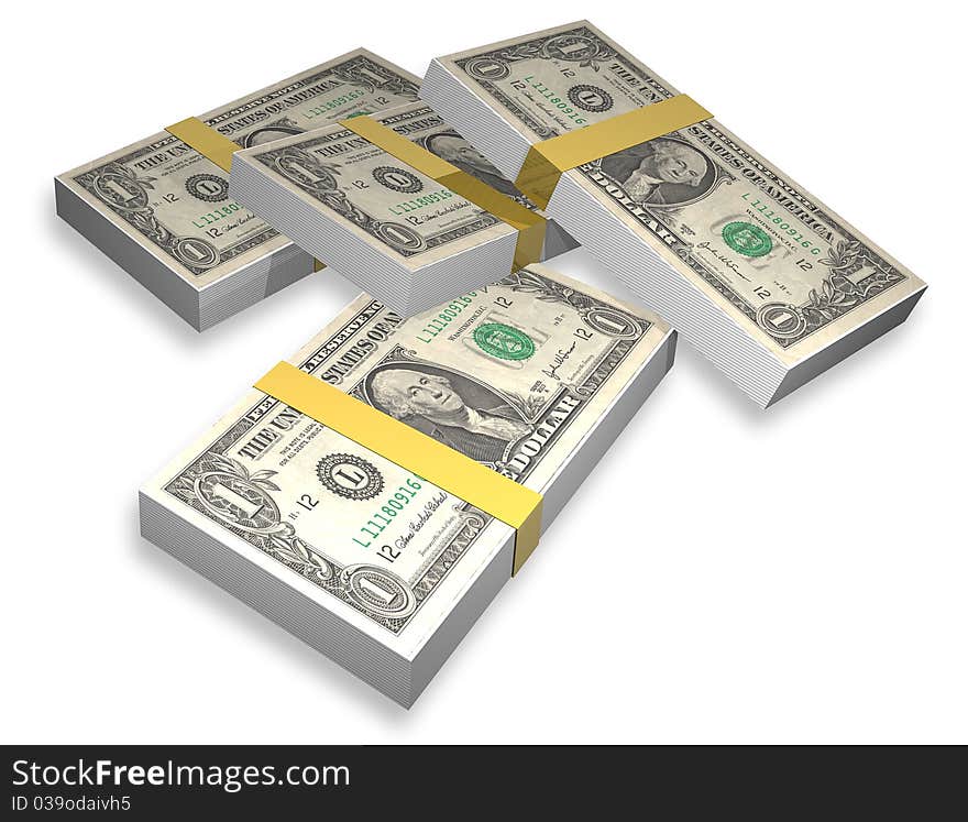 Illustration of packages of notes of dollars. Illustration of packages of notes of dollars