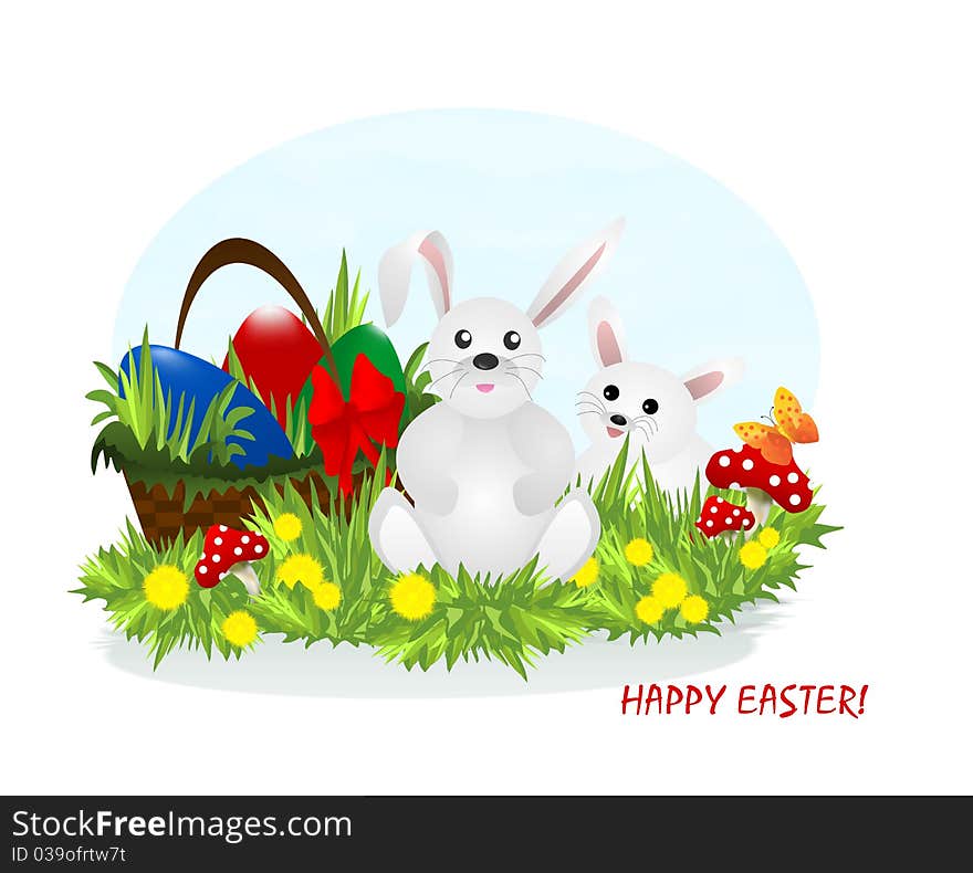 Two bunnies and Easter eggs, cdr vector