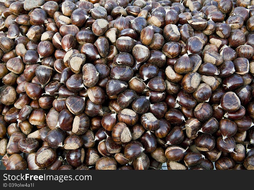 Close up of pile made of chestnuts. Close up of pile made of chestnuts.