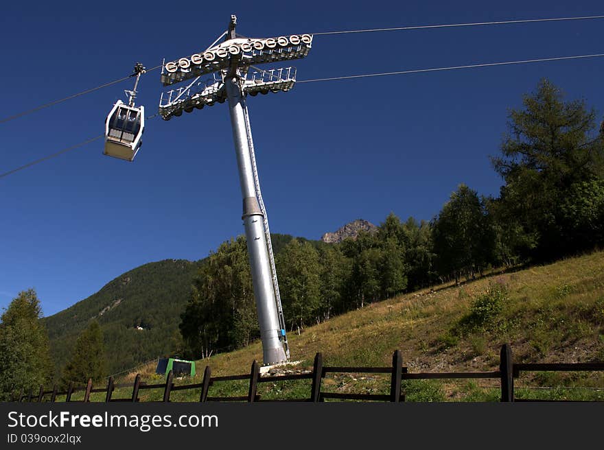 A cable car over aosta city