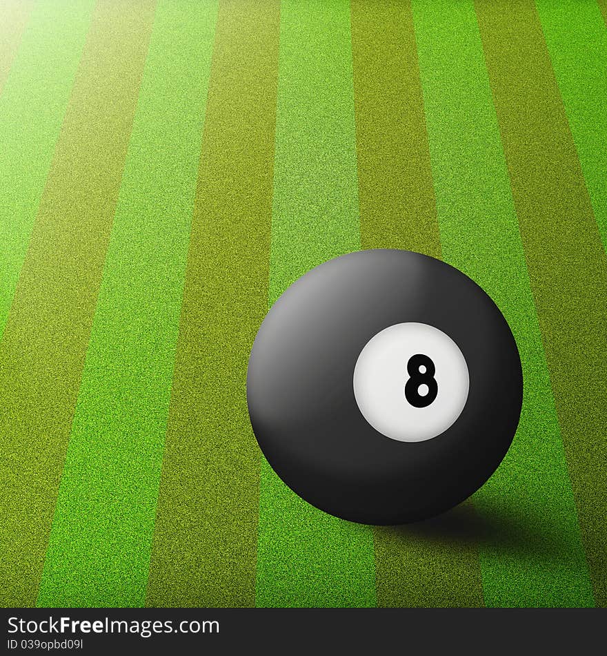 Black billiard ball number eight on table pool background