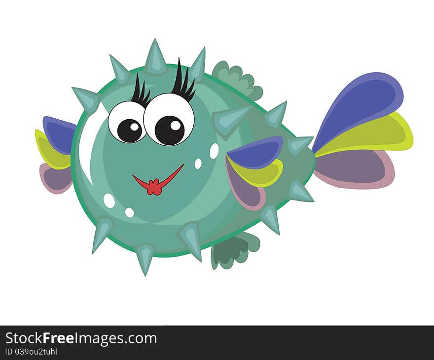 Green bubble fish,cartoon ,isolated.