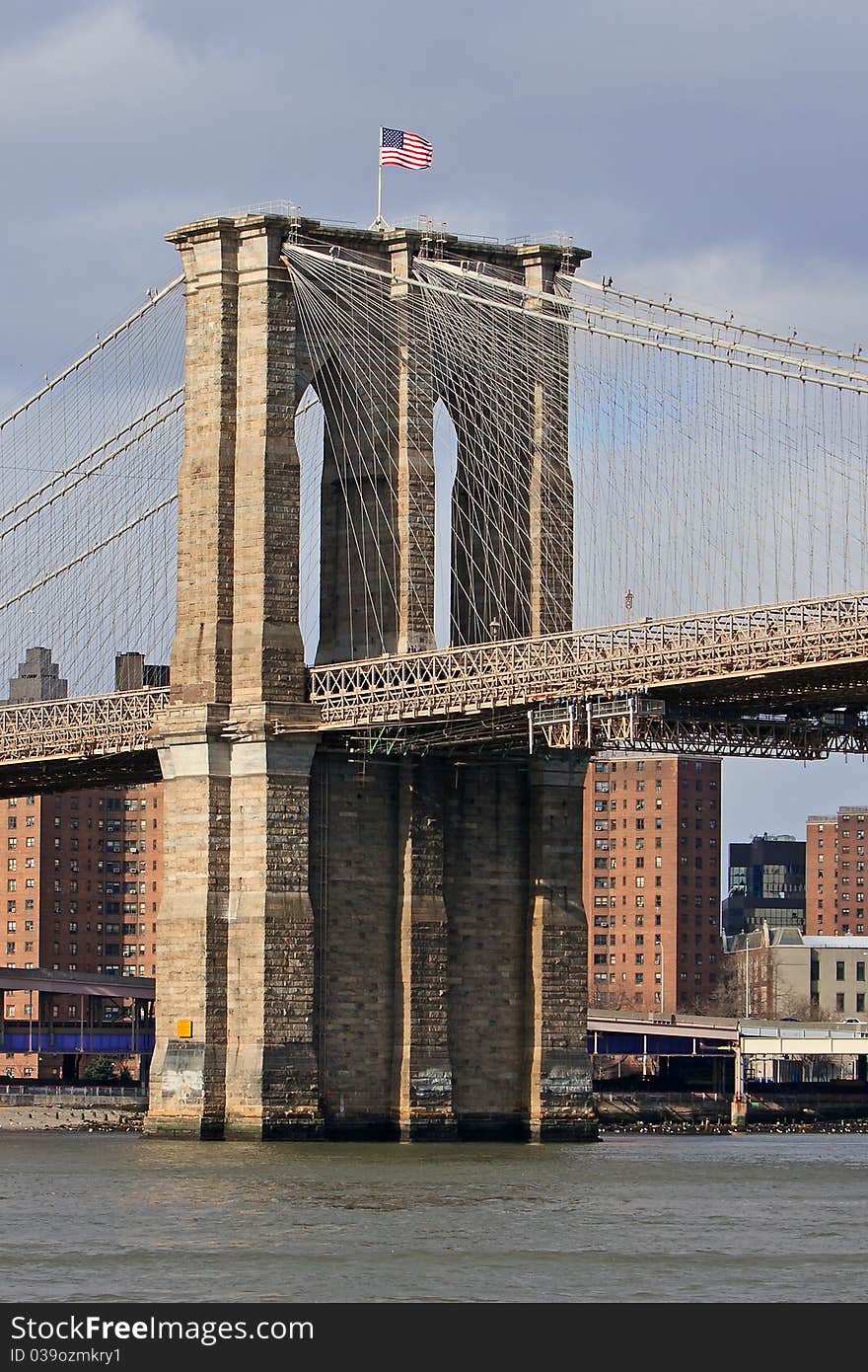Scenic view of Brooklyn Bridge over East river, New York city, U.S.A.