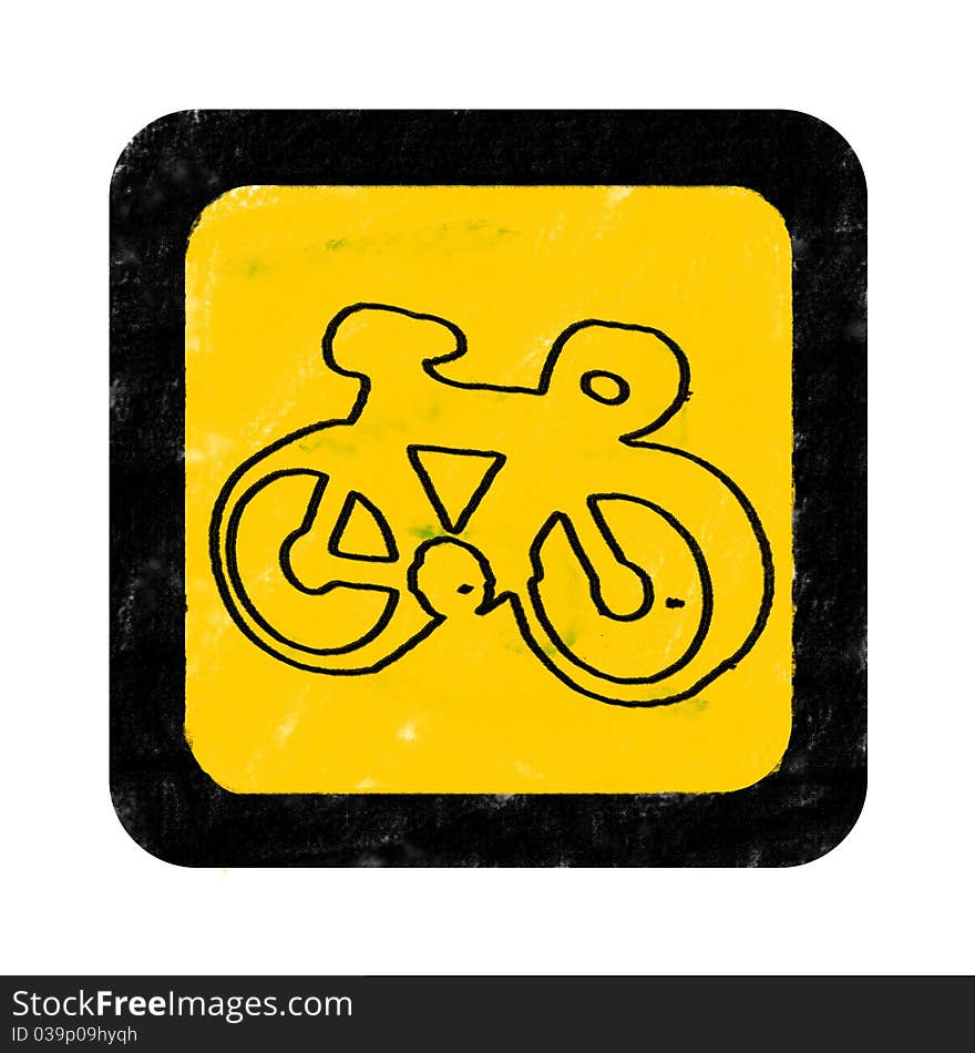 Bike sign on yellow chacoal texture