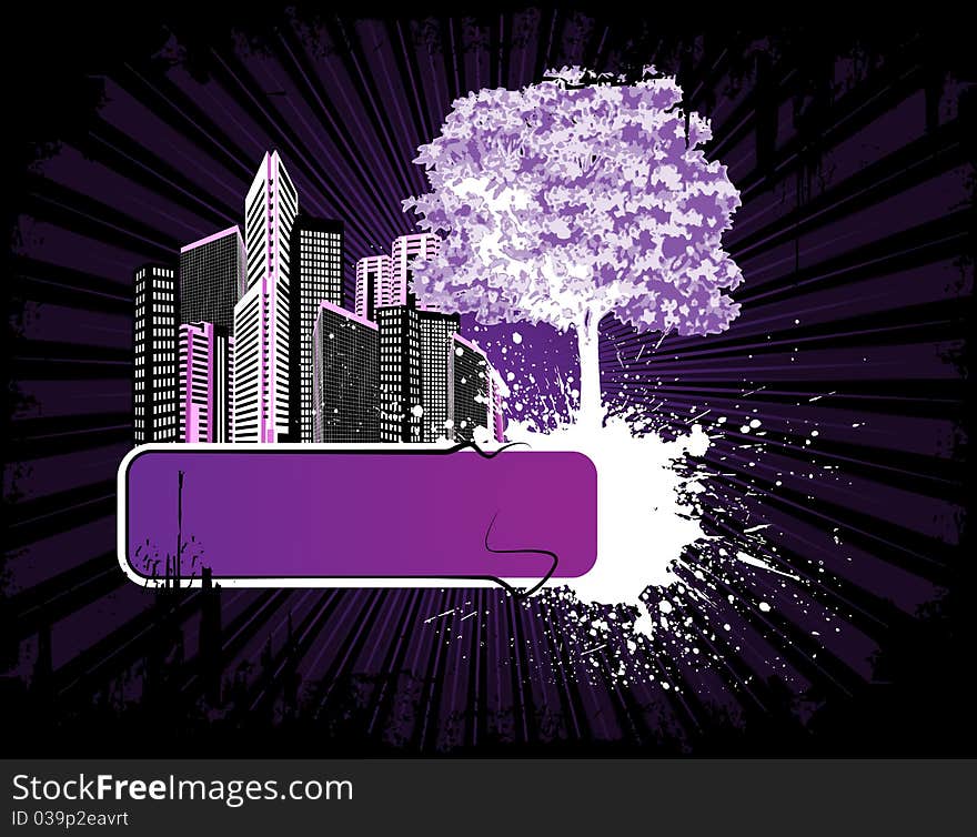 Cityscape with tree and design elements. Cityscape with tree and design elements