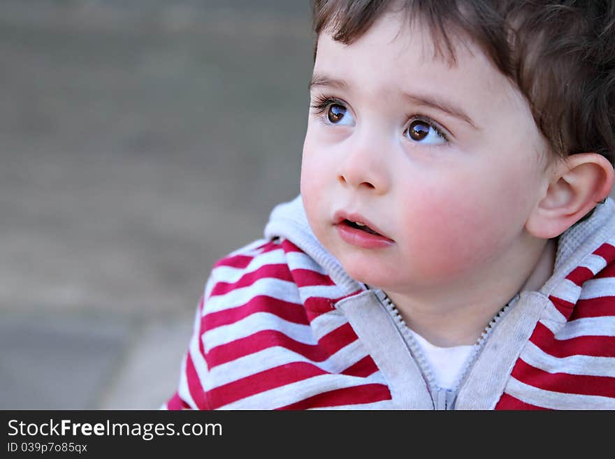 Portrait Of A Young Boy Looking Upwards