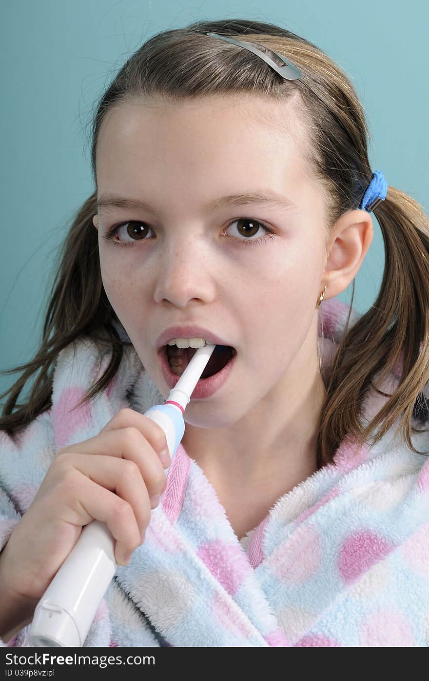 White girl brushing teeth