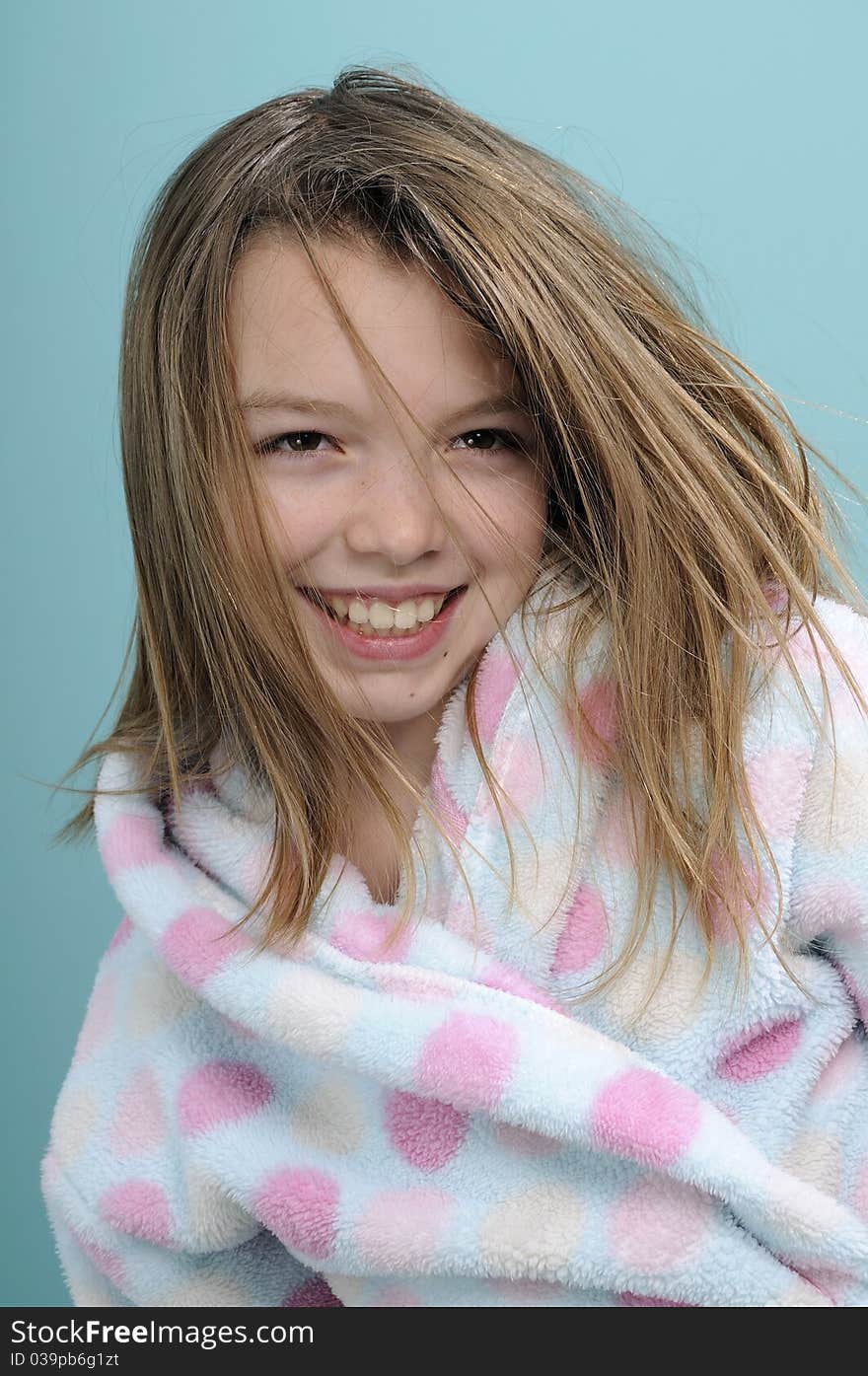 White pretty girl posing dressed in bathrobe. White pretty girl posing dressed in bathrobe