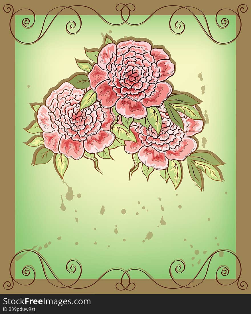 Vintage background with pink peonies