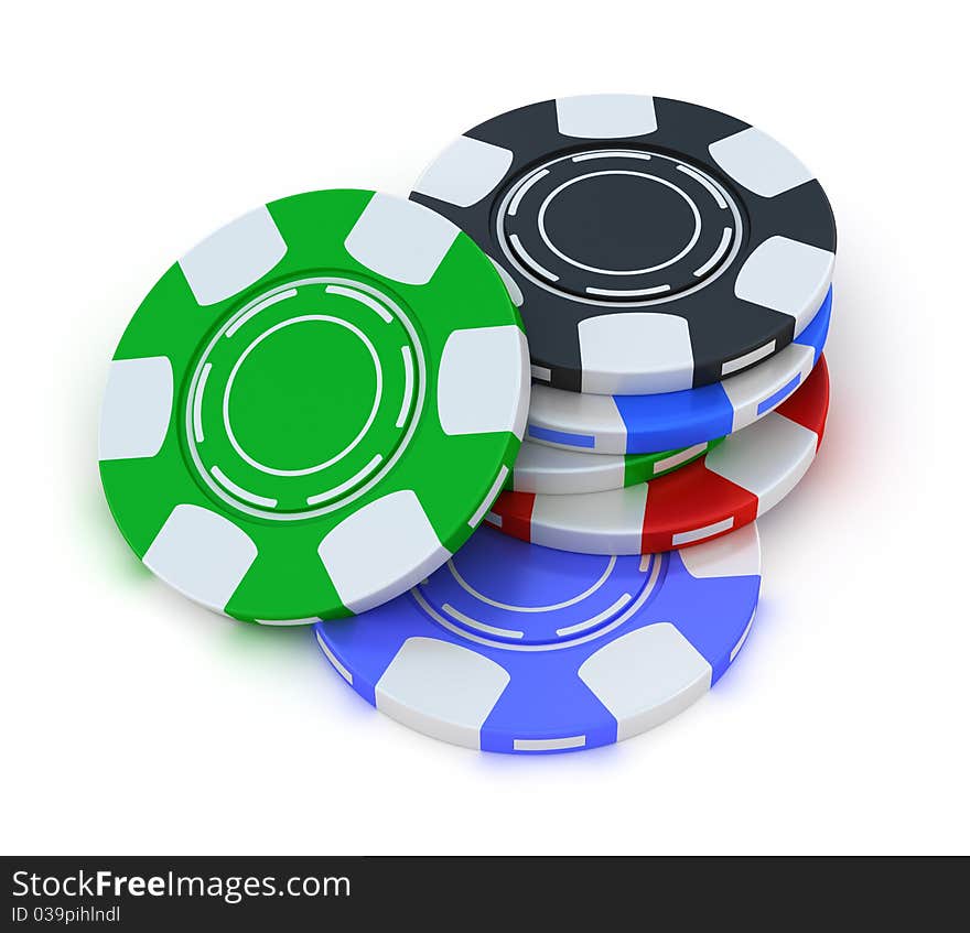 Poker gambling chips in pile top view