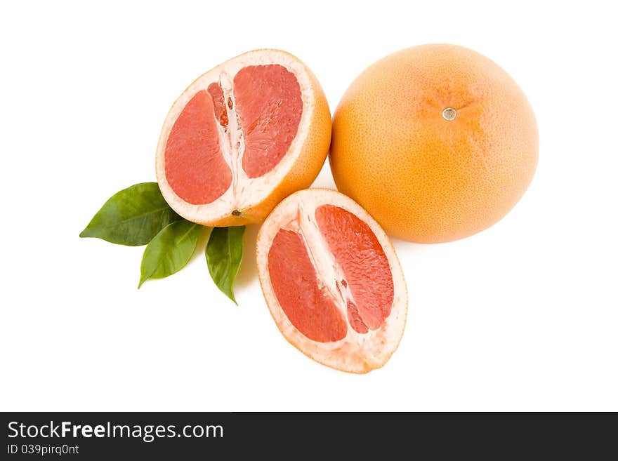 Fresh red grapefruits isolated on white background