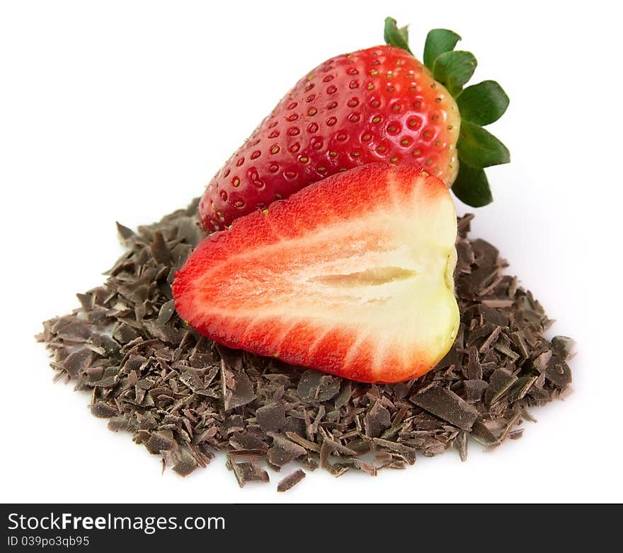 Strawberry in a chocolate crumb close up