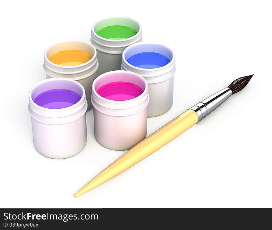 Color paint for drawing and painbrush