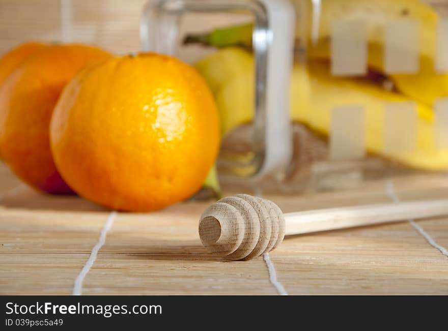 Oranges on a table made of bamboo. Oranges on a table made of bamboo