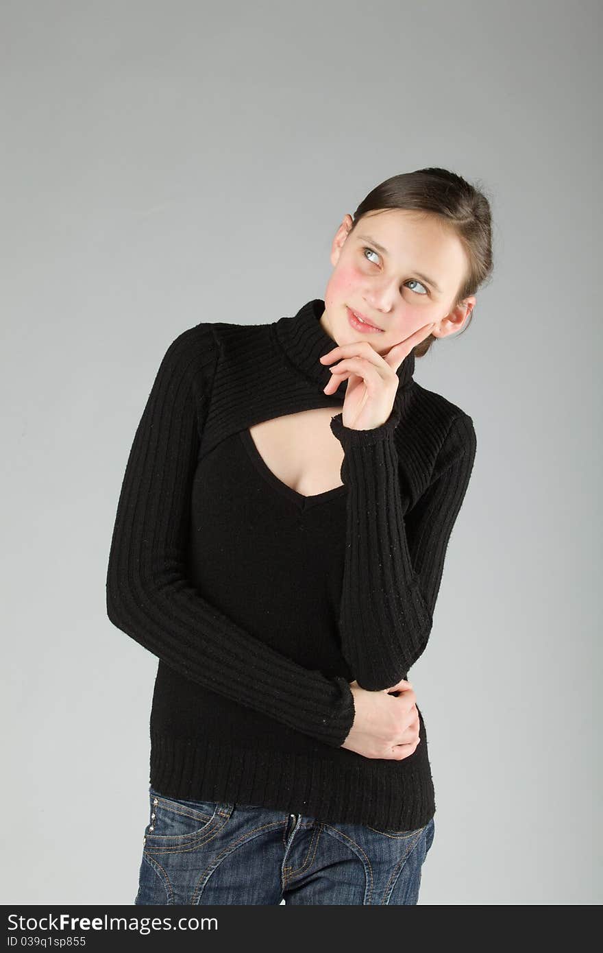 Young cute Teen, on gray background