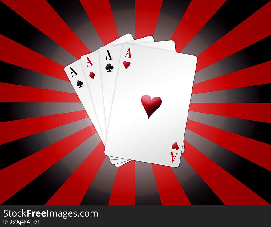 Red and black poker cards over red and black lines background. Illustration