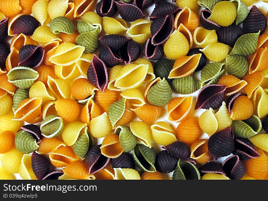 Closeup of shell pasta for a background