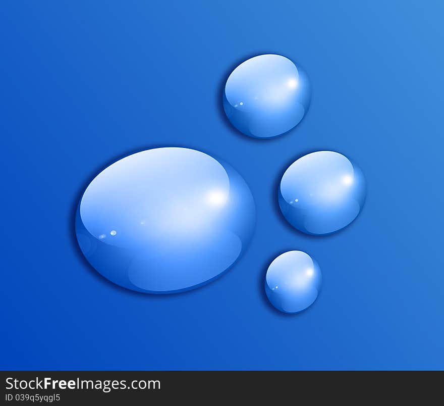 Drops of water forming a footprint over blue background. Illustration