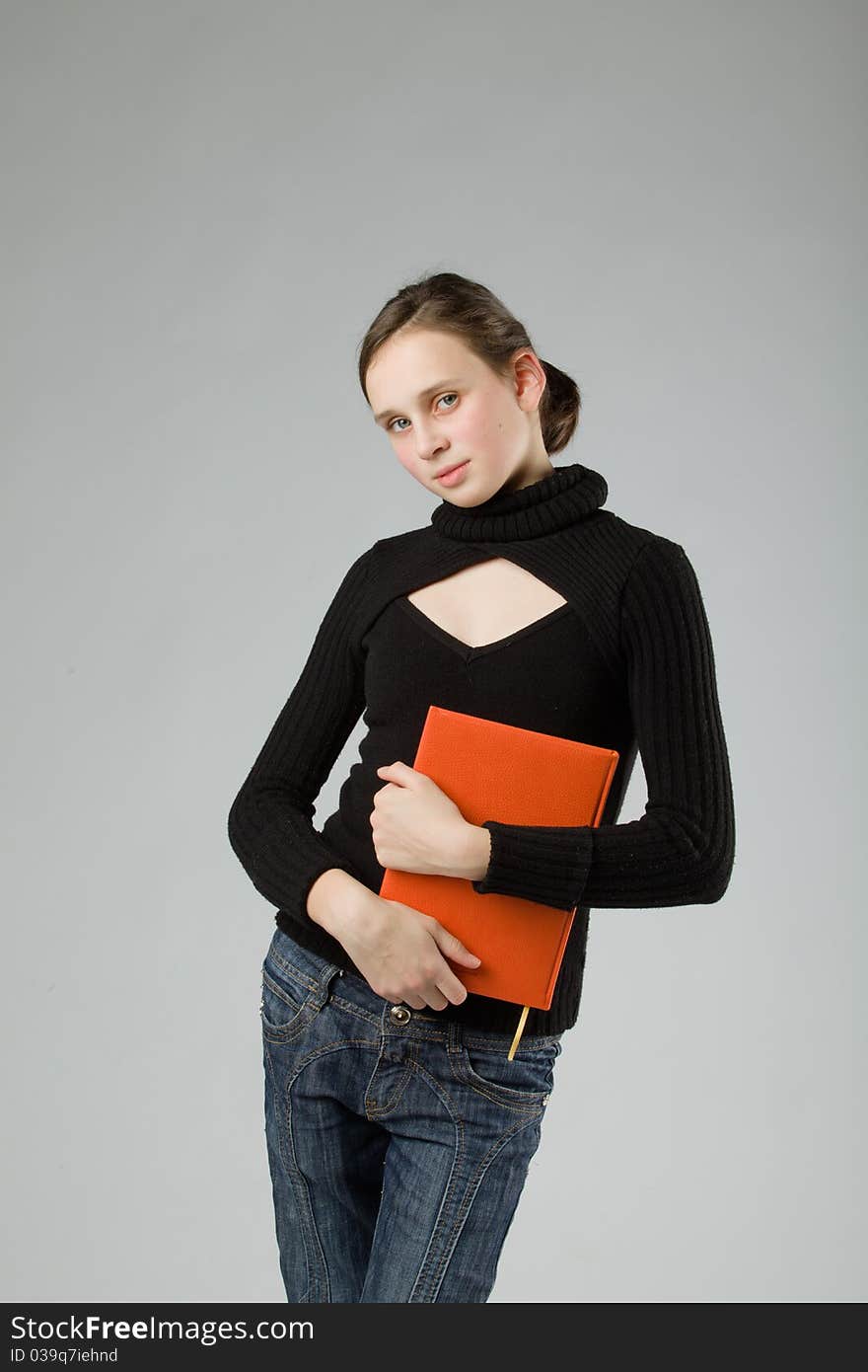 Young cute Teen, on gray background