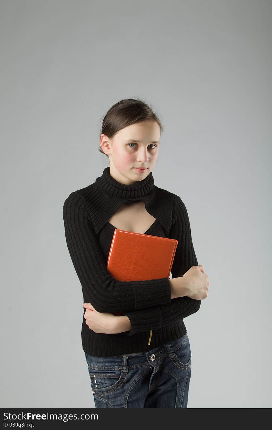 Young cute Teen, on gray background