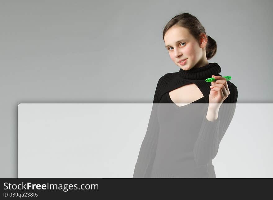 Young cute Teen, on gray background