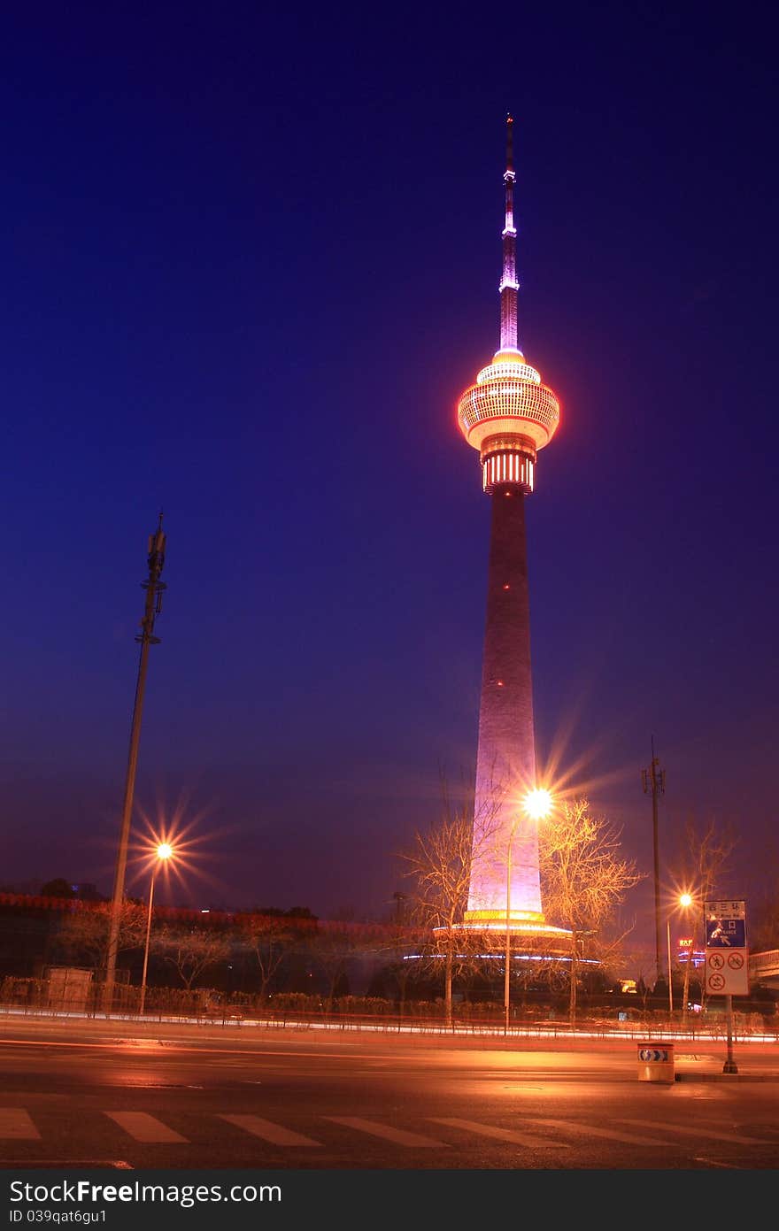 cityscape of cctv tower at sunset